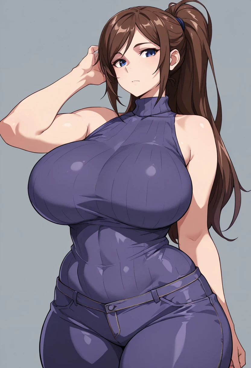 Muscular woman, with giant breasts huge big big big big, with thighs massive beefy muscular thick thick thick big big big, en ropa medieval, en ciudad medieval