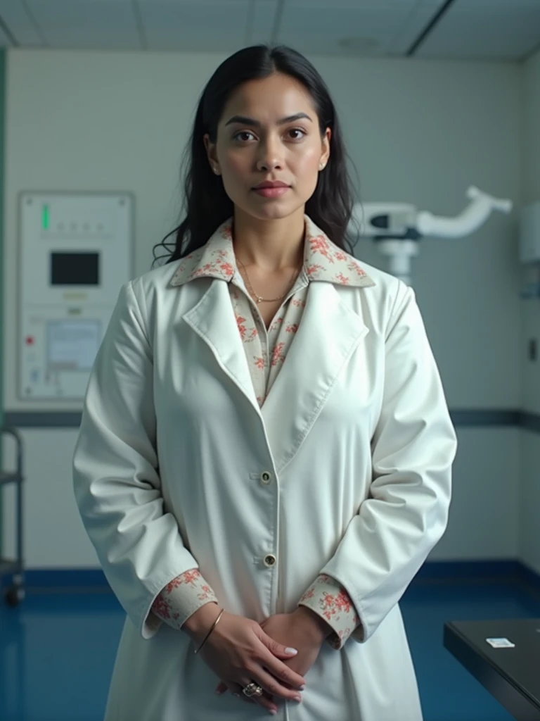 It is an elaborate and intricate fantasy portrait depicting a physical therapist in light blue Scrubs who has light eyes and dark skin and a determined 30s with black hair., teaching how to transfer from one bed to another, ensinando a trocar de devubitos