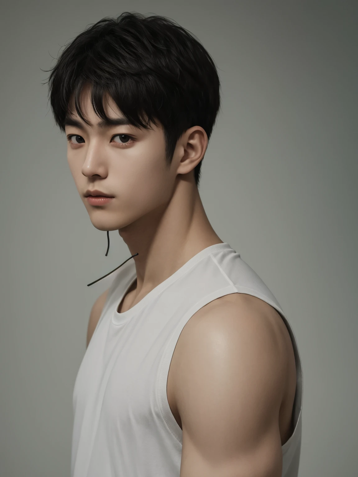 ชายเอเชียผอมสูงbig black eyes arafed กับเสื้อไม่มีในการวางตัวสําหรับภาพ, Korean male, 2 1 years old, Attractive, delicate face and body, big black eyes, Who is Xi Wu?, bare chest with hair, The body is delicate and handsome., Perfect thin body, Jinyoung Shin, handsome man, Big breasts, small waist, big eyes, hairy chest, Inspiration from Junggeun Lee, Realistic perfect body, No shirt, small waist, skinny body