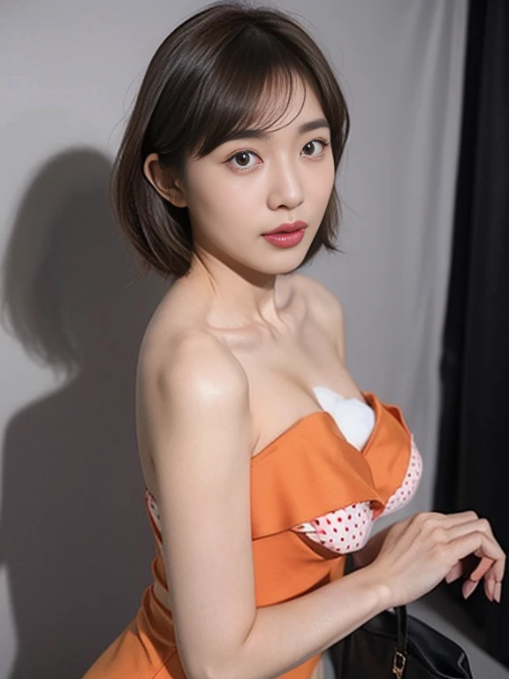 (high resolution:1.5), (masterpiece:1.5), very detailed, best quality, 8k, ((1 girl)), (Cute Japanese woman), cute 2 beauty, (medium breasts:1.5), detailed face, Beautiful and elegant face, cute face, (Round face:1.4), thin lips, natural bangs, arched eyebrows, well-groomed eyebrows, (big eyes with a good balance between the left and right sides), cute eyes, beautiful eyes, beautiful thin nose, beautiful face line, (beautiful skin), medium Hair, Brunette hair, black hair, (natural bangs:1.5), (looking at the camera with a Gentle smile), smooth skin, fair skin, (Beautiful breasts), (Slender body:1.5), ((Beautiful cleavage)), smile, ((Beautiful nipples,)), (Beautiful clavicle:1.5),Gentle smile, (Round face:1.4), ((naked:1.5)), White Wallpaper,