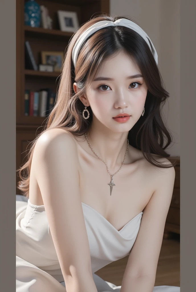 masterpiece, best quality, ultra-realistic, cute young woman, Korean idol, heart-shaped face, large almond eyes, silky black hair in a sleek bun, small rosy lips with red lipstick, confident expression, wearing a 1950s-style pencil dress and pearls, standing near a classic car, city background with blurred vintage buildings, dramatic lighting, 105mm lens, fashion portrait, old Hollywood glamour