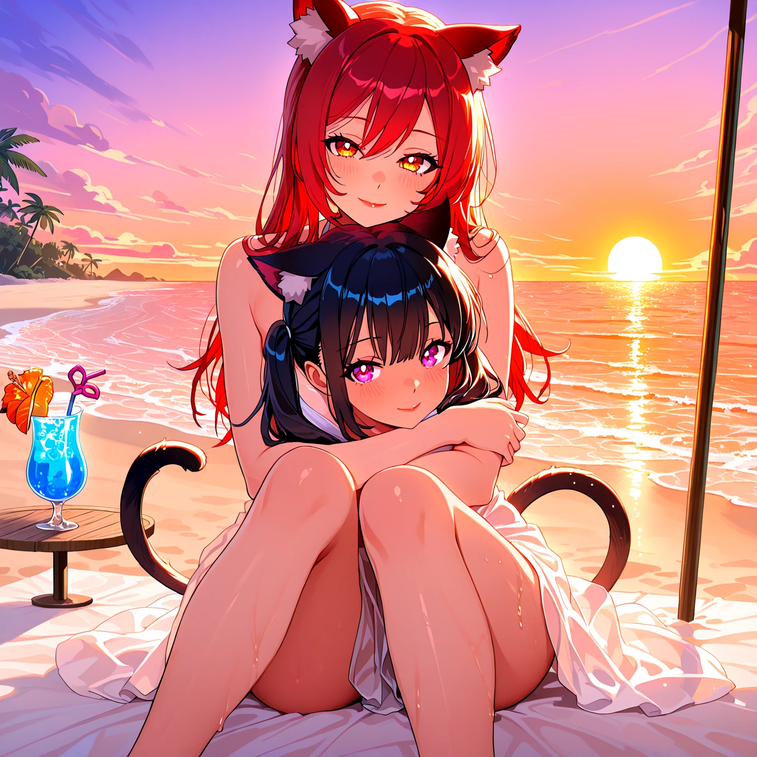 Cat ears cow print bikini swimsuit Cute Girls かき氷を食べる
Cat ears cow print bikini swimsuit