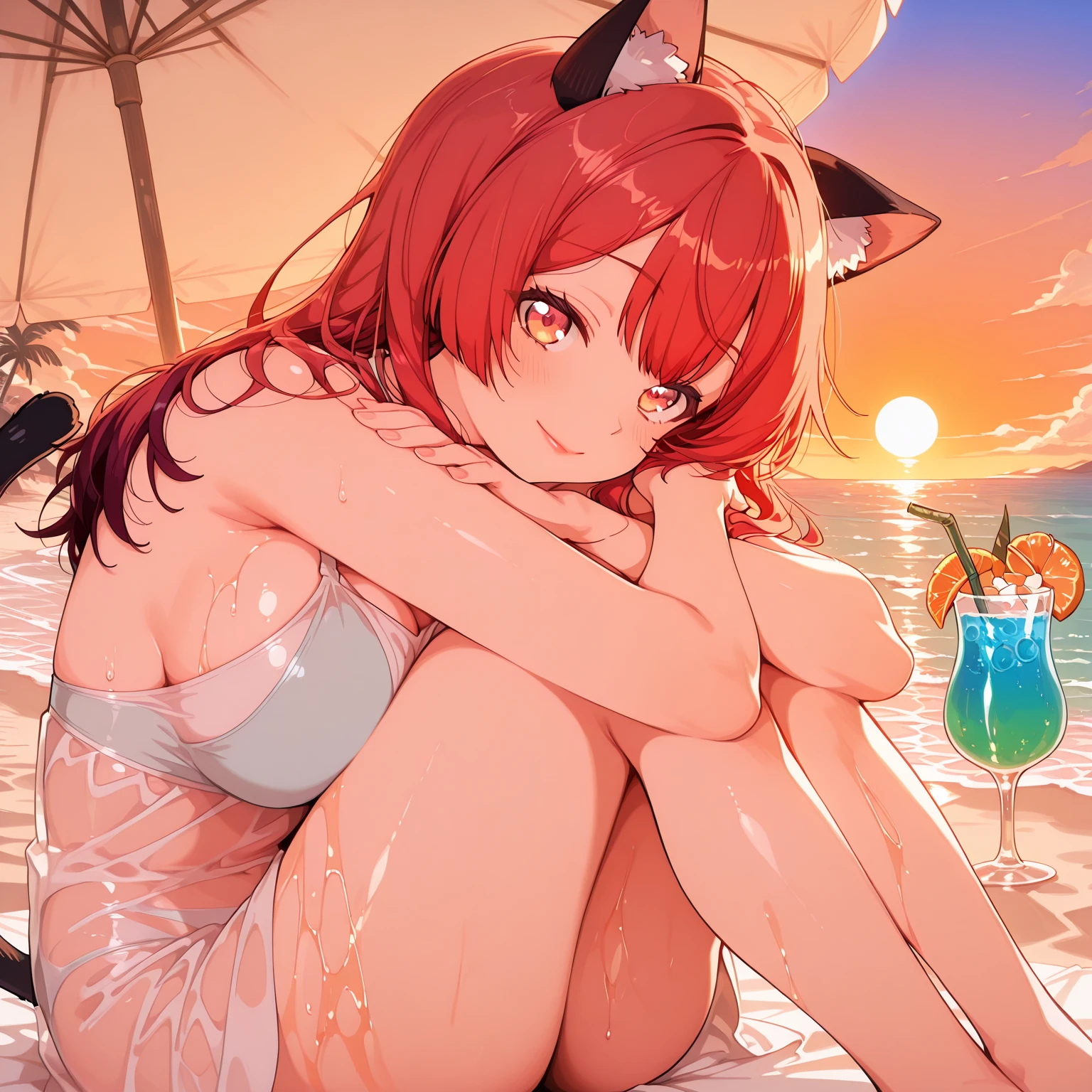 ((((masterpiece)))), expensive quality, very_expensive_solve, big_file size, Full Color, Thick outline, Clear contours, colorful, (Beautiful attention to detail), (Beautiful Face:1.3), Boyish face, 1 girl, (Ranma the Girl), (Redhead), short hair, (Braided Ponytail), ((bangs)), bumpy bangs, Blue-gray eyes, Big Breasts, Curvy, 完全にnaked, Black Wristband, (((Sunburn))), >:), Kneel, from the front,全naked,naked体,naked,女性のnaked