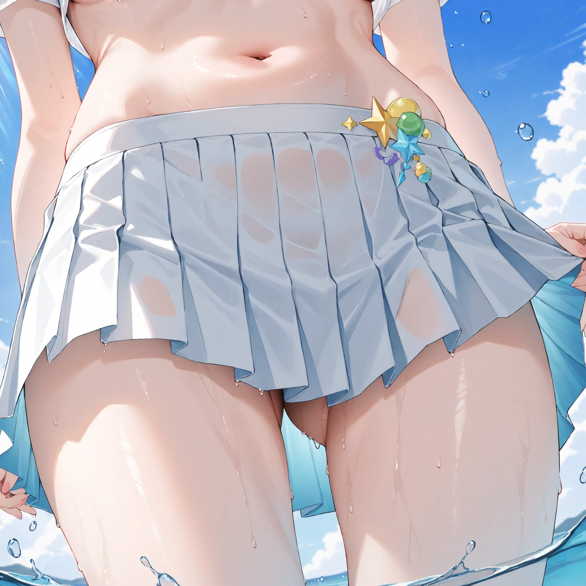 (masterpiece, best quality:1.4), Javelin/(Azur Lane/), lift skirt, white and wet panties, (disdain), tears, blush, (looking at viewer), cowboy shot, cameltoe, front veiw