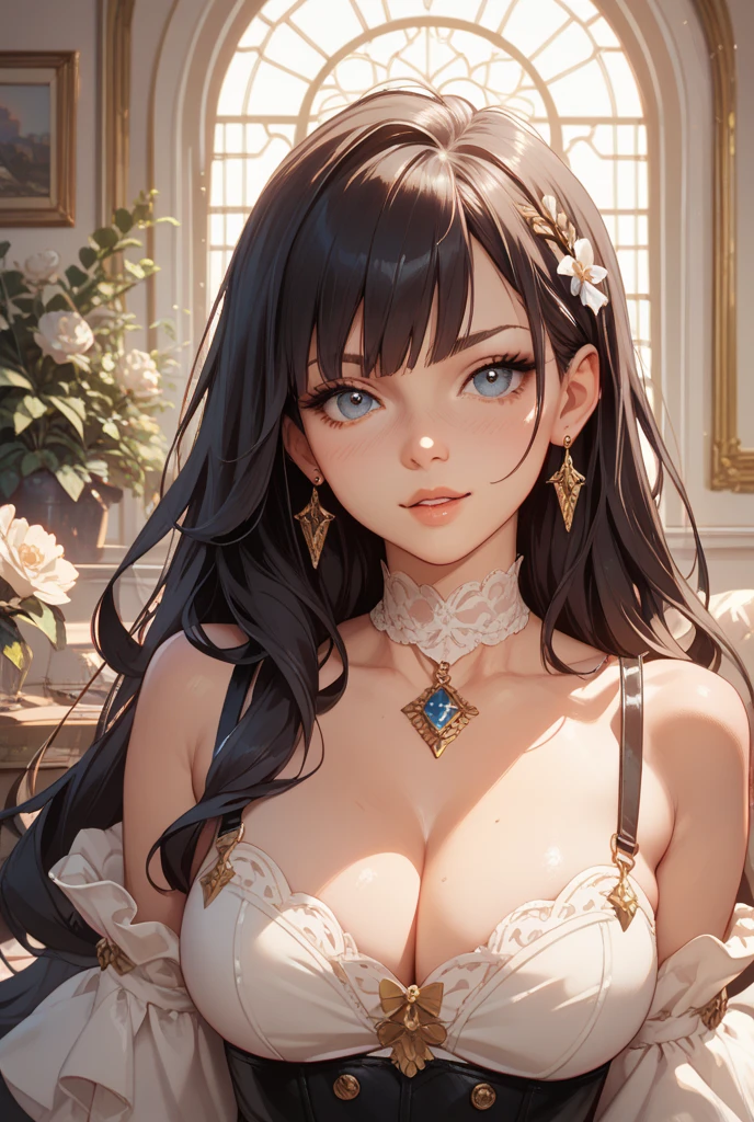 (highest quality:1.2, Very detailed, Latest, Vibrant, Ultra-high resolution, High Contrast, masterpiece:1.2, highest quality, Best aesthetics), (((1 girl))), Beautiful woman, Woman in a seductive pose, Wavy hair with highlights, Beautiful fine details, Beautiful lip detail, Very detailedな目と顔, Long eyelashes, Detailed eyes and lips, Shine, Soft Skin, A faint blush, Delicate Jewelry, Glamorous makeup, White lace lingerie:1.2, Focus on the white lace:1.2, See-through lingerie, Feminine curves and contours, Sensual atmosphere, Dramatic lighting, Romantic colors, Lying on pure white silk sheets, (((Bust up shot:1.4))).