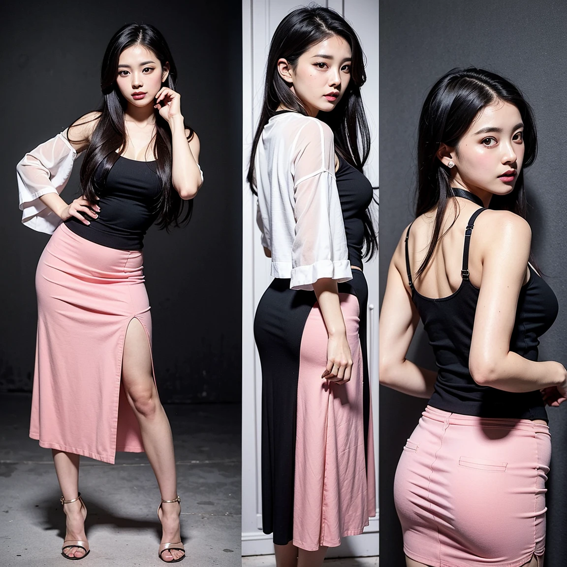Mulher jovemem um top preto e saia de latex preta encostada em uma parede, linda mulher coreana jovem, Mulher sul-coreana bonita, Modelo de moda feminina coreana, mulher coreana jovem bonita, menina coreana, Mulher coreana, Jiyun Chae, rosa e preto, usando top e botas, Parque Ji-min, Heonhwa Choe, Shin min jeong