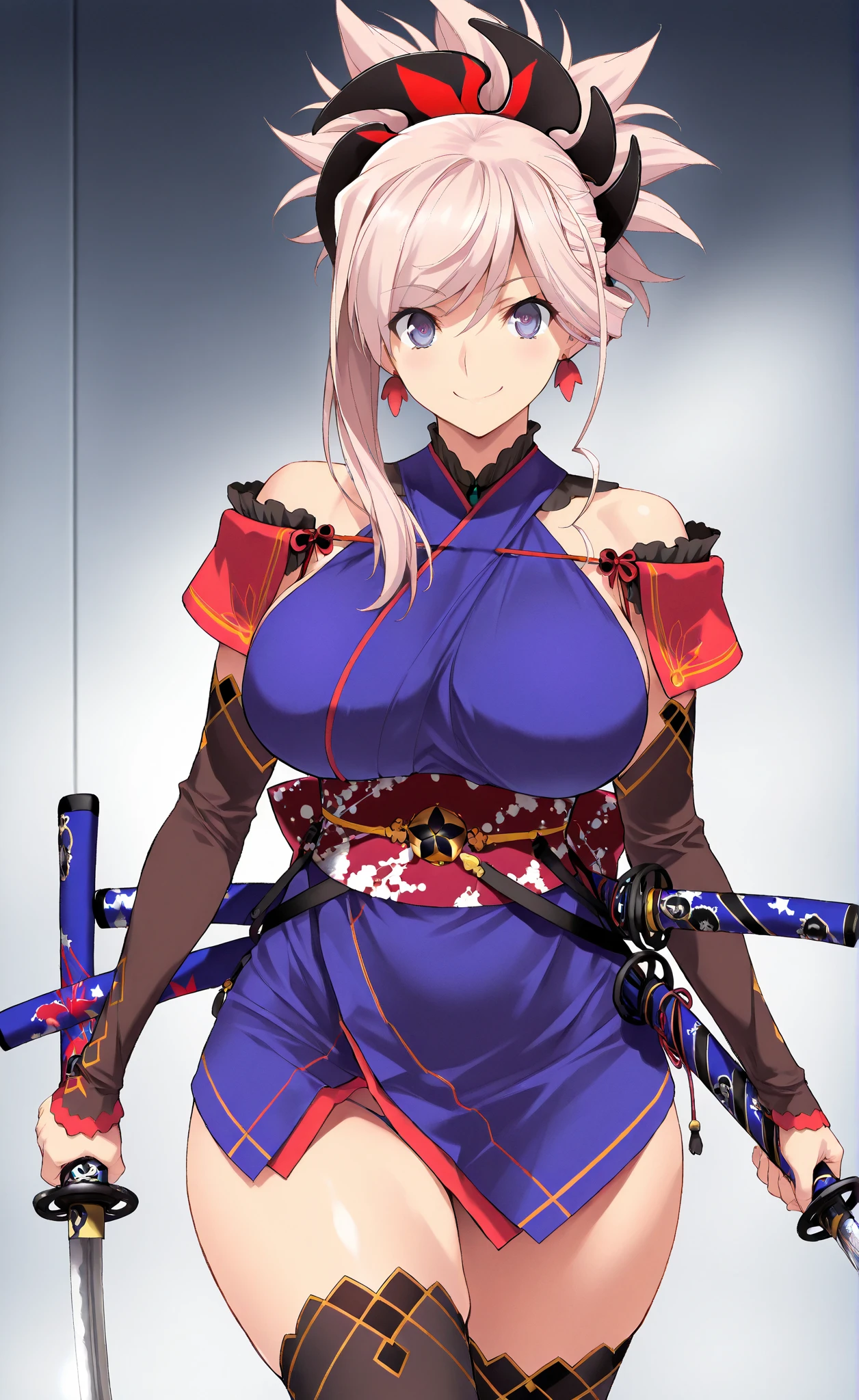 (HD, sharp, fractals), 1人の女性,cel shaded animation, Super glossy skin, Canine ears, Dog tail, Soldier holding a katana, samurais, samurais, jpn, Japanese style costume,