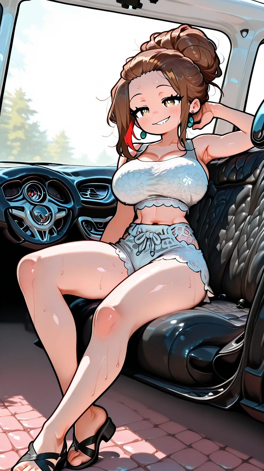 A voluptuous girl with very big breasts is driving a bicycle completely naked. There's a dildo attached to the saddle and I put it in my pussy.