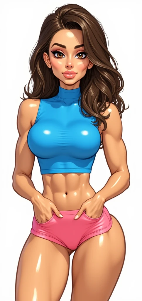 attractive arabian woman, ripped muscle, muscular body, pale skin, smile(blush), nude, sixpack abs, [ultra detailed skin:1.2], dark brown hair, long breezy hair, 8k uhd, pussy, stand,