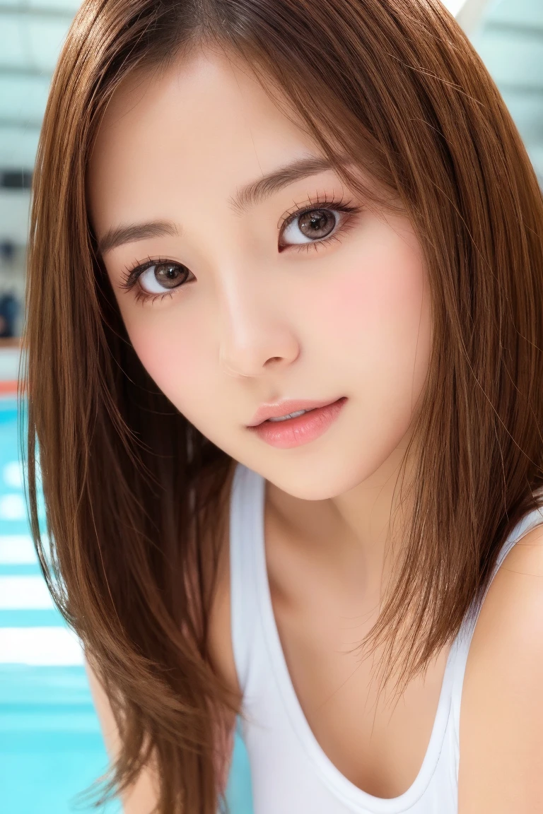 ((スポーツSwimwear:1.3)), Swimwear, Skin color, big , smile, (8K, RAW Photos, Highest quality, masterpiece:1.2), masterpiece, super detailed, super high quality, (Realistic and photorealistic photography:1. 37), High-resolution RAW color photos, Very delicate and beautiful, highly detailed, 8K壁紙, wonderful, detailed, Very eye, very detailed, very detailed skin, very thin fingers, very detailed nose, very detailed mouth, Perfect Anatomy, Upper Body, swimming, Transparency, tiny Swimwear, Nogizaka idol, Korean Idol, idol carving'Temporarily stop, 18-year-old, cheap, Cafe, restaurant, Italy, deer, Australia, break ((Upward glance)), ((angle From above: 1. 3)), From above, Looking into the camera,long hair