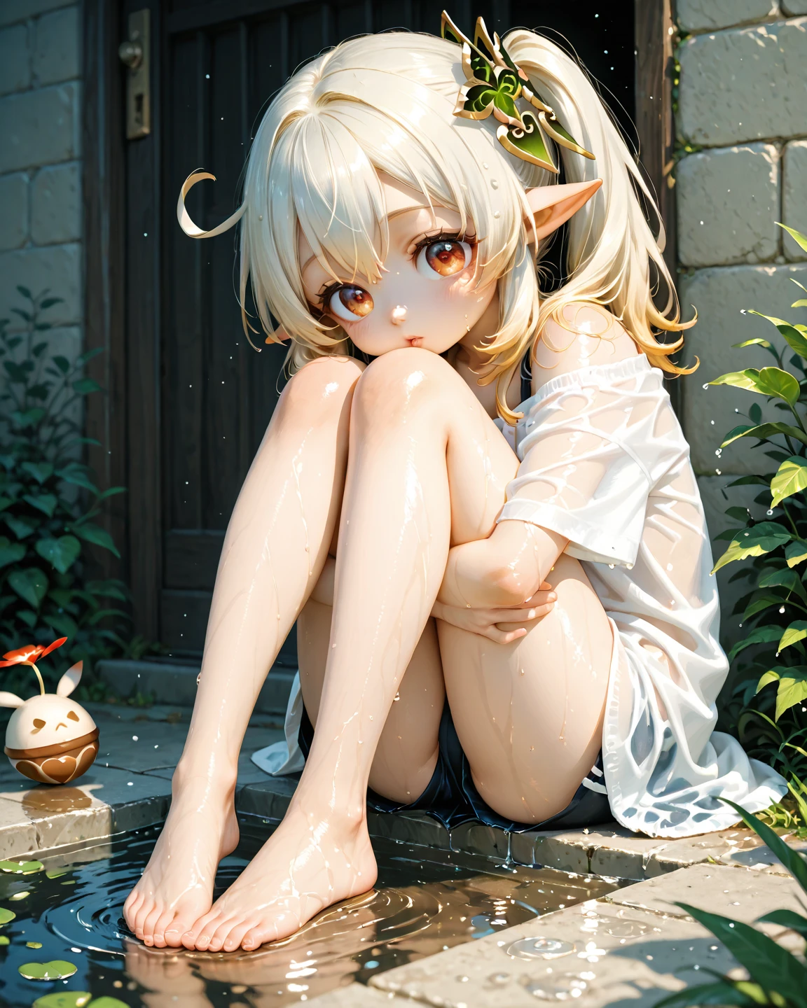 Best Quality, (cute petit girl：1.3), flat chest,Beautiful pink eyes、Lori、（Cuteness beyond limits）,（bend knee）,lovely thighs,is crying、(White underwear：1.3)、Hentai Pose、Erotic Poses、Underwear、Erotic underwear