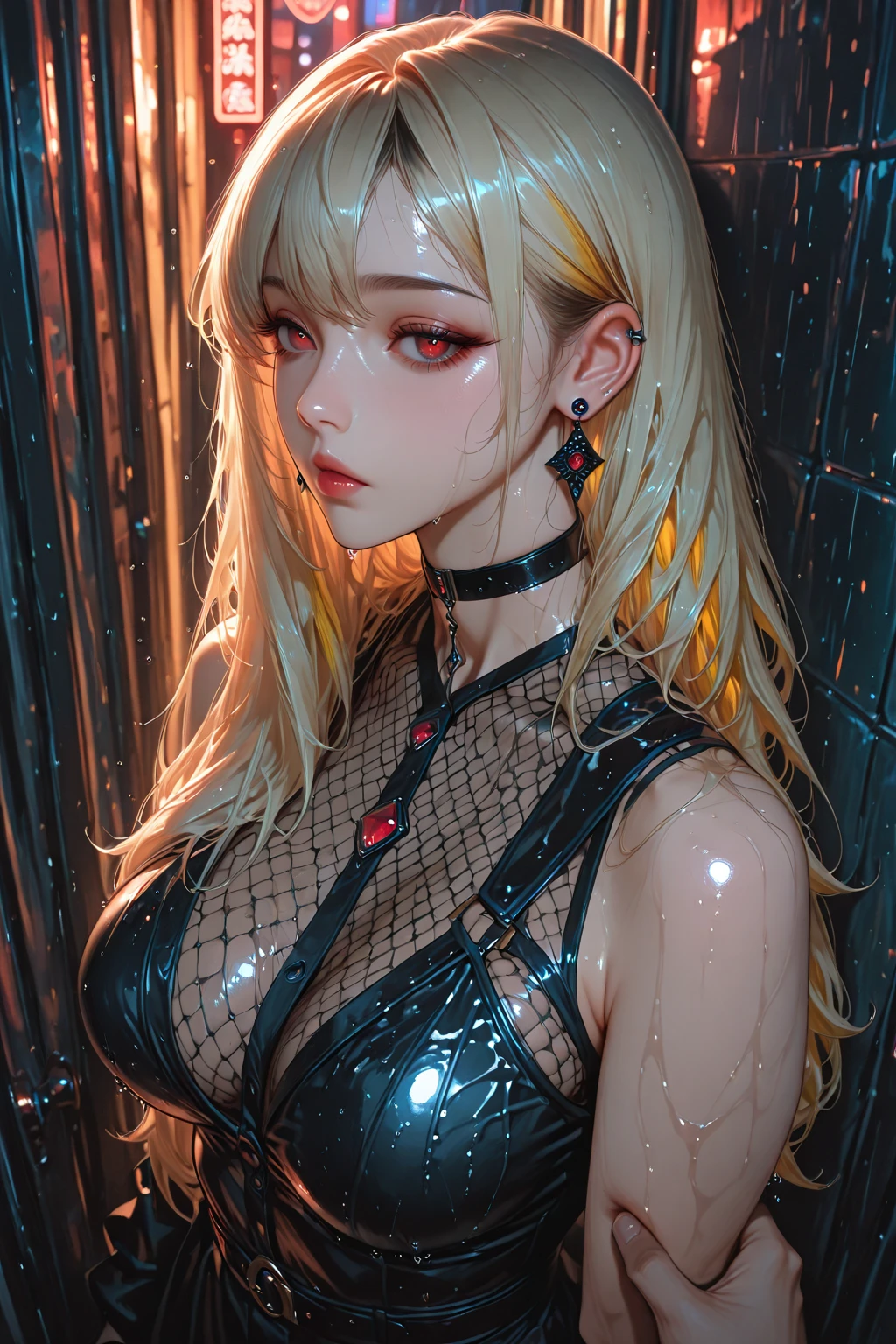 （（best qualtiy））， （（tmasterpiece））， （the detail） 1girll， 比基尼， （huge boob， huge boob）， nabel， Sagging breasts， Maximalism， simple backgound， Sheer white dress， （tmasterpiece）， （the night， rays of moonlight：1.2），（Steampunk city：1.3）， beautful view， shiny， Brass and iron， cold shades， view over city， （[Bastian Lucouf Dehalme |Casper David Friedrich ]：1.2）， （photorealisti： 1.2）， （mistic）， Cute 20 year old woman， Extra-long hair， french braid， black shirt， black color dress， Black inside，Be red in the face，gasps，Crying angrily，pantyless ，Wet clothes，Stick out her tongue，Ha gas，teardrop，drools，mouth drool，pantyless，no-bra，exposing her chest ， RAW photogr， Black Themes，