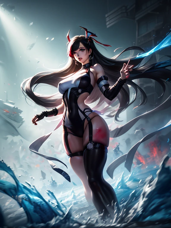 I want this character to have a single hala and look like she came out of an abyss that looks like a warrior. I don't want her to be the same as the image I give you, just similar or get ideas from what I want.