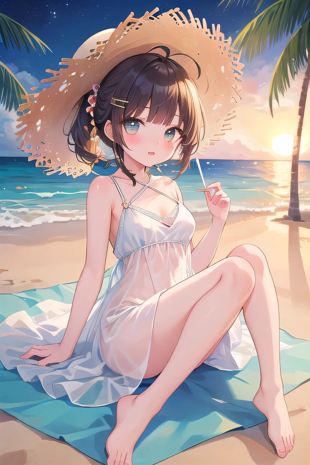 ((Highest quality)), ((masterpiece)), (detailed),beach sunset relax