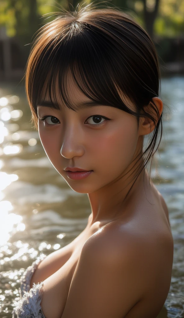 (((Misako Renbutsu)))Beautiful Young Female with Silver Fox Tail in Lake, extremely delicate and beautiful,Outstanding light and shadow,Clear and bright sunlight, Professional portrait (Face Closeup from below), Semi-nude photography, close up portrait of bathing in a lake, Oodles(Floating Petals), ((backlighting)) Sparkling water surface with Reflection and Refraction, ((Soaked(Whole body in water))), (beltbra) Visible Upper breasts, {lens flare|Shade|bloom|[chromatic aberration]}, TopQuality Masterpiece of 8K Ultra-detailed DigitalPainting (by Jeremy Lipking)  