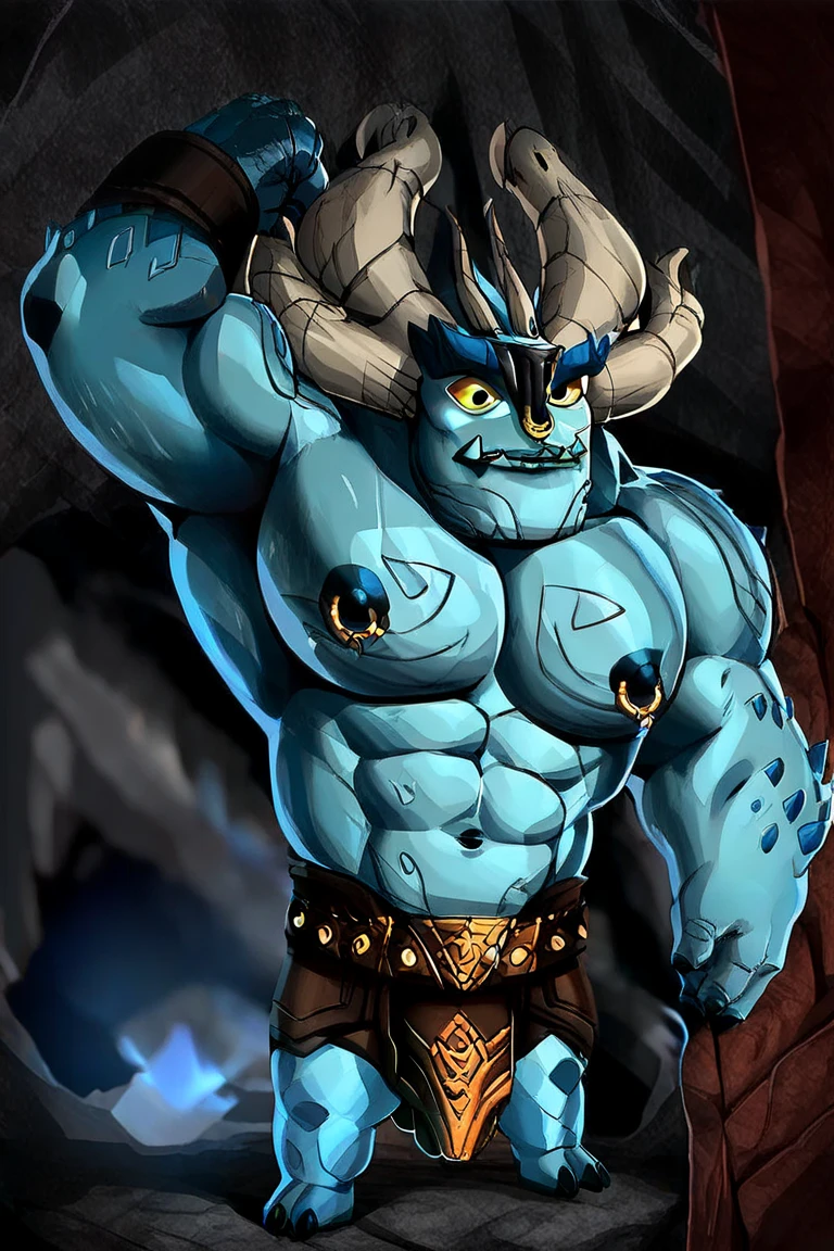 (by haps by rapscallion by rabbity by reysi by atrolux by dagasi), on_e621, masterpiece+, (high detail)+, solo, Zac from league of legends+, male, muscular body, hyper muscles, l big PECS, dawn, mature male, big muscular thighs, +)a : 16s