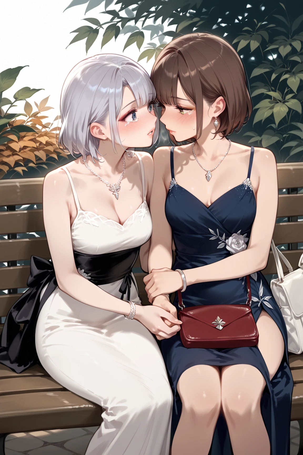 Beautiful lesbian women kissing on Mount Fuji, full body