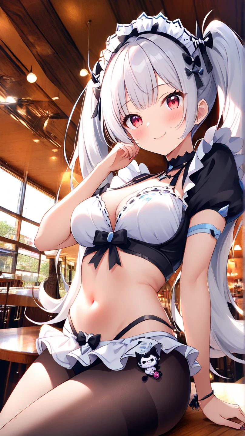 (footjob), Masterpiece、Highest quality、Highest quality, (long and thin legs, shoes:1.2), Arm behind wrist, squat、Spread your legs、1 girl, (smile、Open your mouth大笑い:1.2), Cute eyes, (Detailed face:1.3)、Open your mouth, The whole face turns red, alone, Oversized breasts, Big and ample breasts, (Straight bangs, Twin tails), White maid outfit、Side bust、Underbust、belly button、Walking through the mansion&#39;corridor、nsfw、shoes下