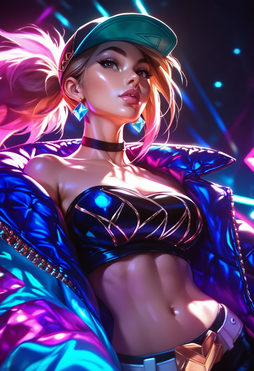 (ultra realistic,32k, masterpiece:1.2),(high detailed skin:1.1),( 8k uhd, dslr, high quality:1.1),
<lora:HarleyQuinnModernv2-000003:0.4>blonde hair, twintails, short shorts, pantyhose, crop top, makeup, midriff, navel, fishnets, multicolored clothes, multicolored hair, collar, , <lora:add_detail:1>, (huge breast:0.9),
(looking at viewer, Bend forward:1.1),
,(glowwave:1.1),cavern, mysterious darkness, impressive stalactites
