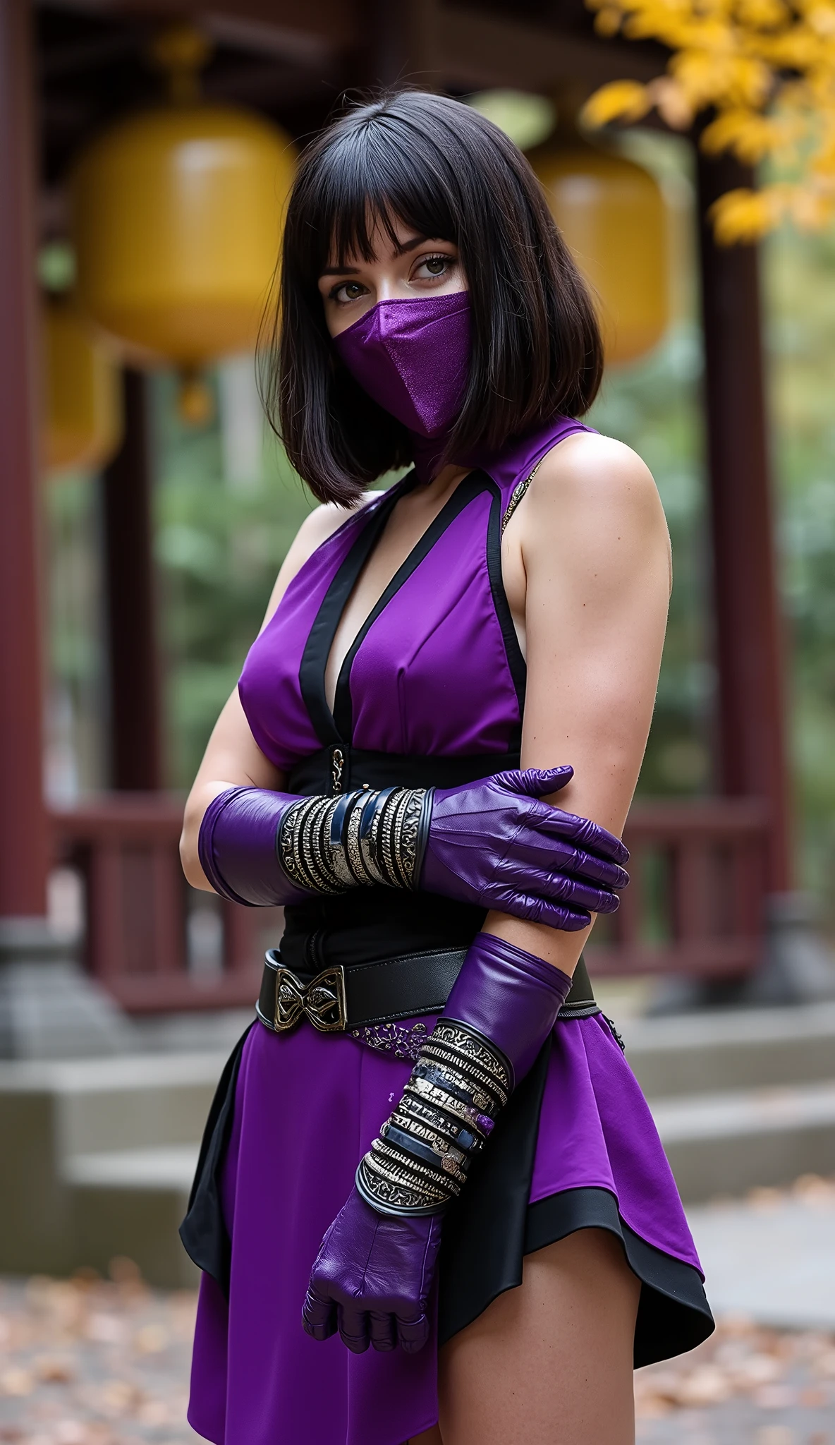 Meilin from Advanced Metal Gear Research Institute. Highly realistic. rubber glove、Purple rubber gloves、Purple cooking gloves、Long gloves、Glossy gloves、Glossy apron、Wear a mask、Rubber Mask、The perfect surgical mask