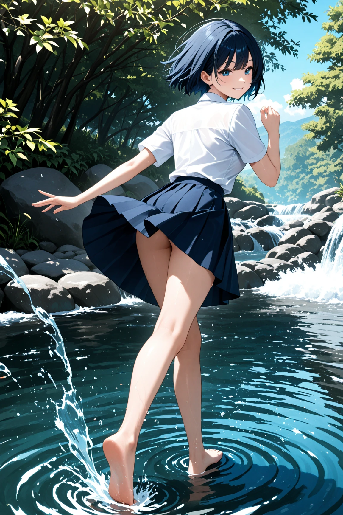 Positive feeling Girl Afternoon Good day Walk after rain Sunny rainbow Sky Head up White suspender little lingerie，White thong panties countryside happy vista puddles