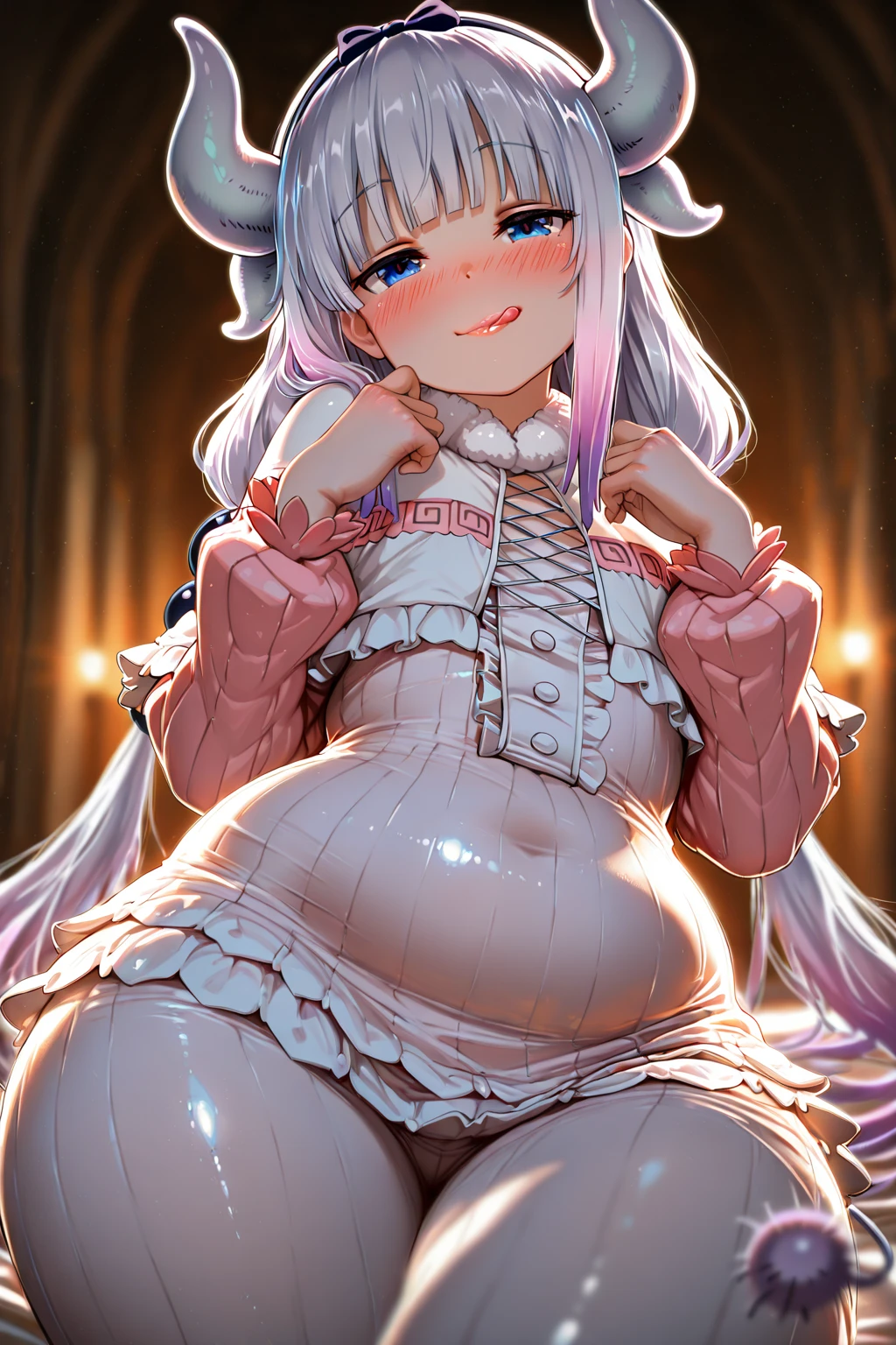 ((((1girl)))), sexy mature princess, gradient hair, heterochromatic eyes, embarrassed face, nose blush, blushing, bikini bodysuit, crown, (((full body shot))), opaque clothing, different colored eyes, pregnant, pigtails, (((mature)))