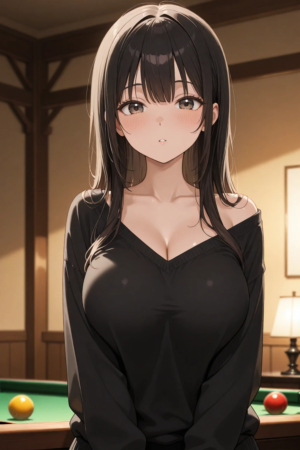 Beautiful anime girl with long black hair, sexy body, big breast, black eye and I fuck her