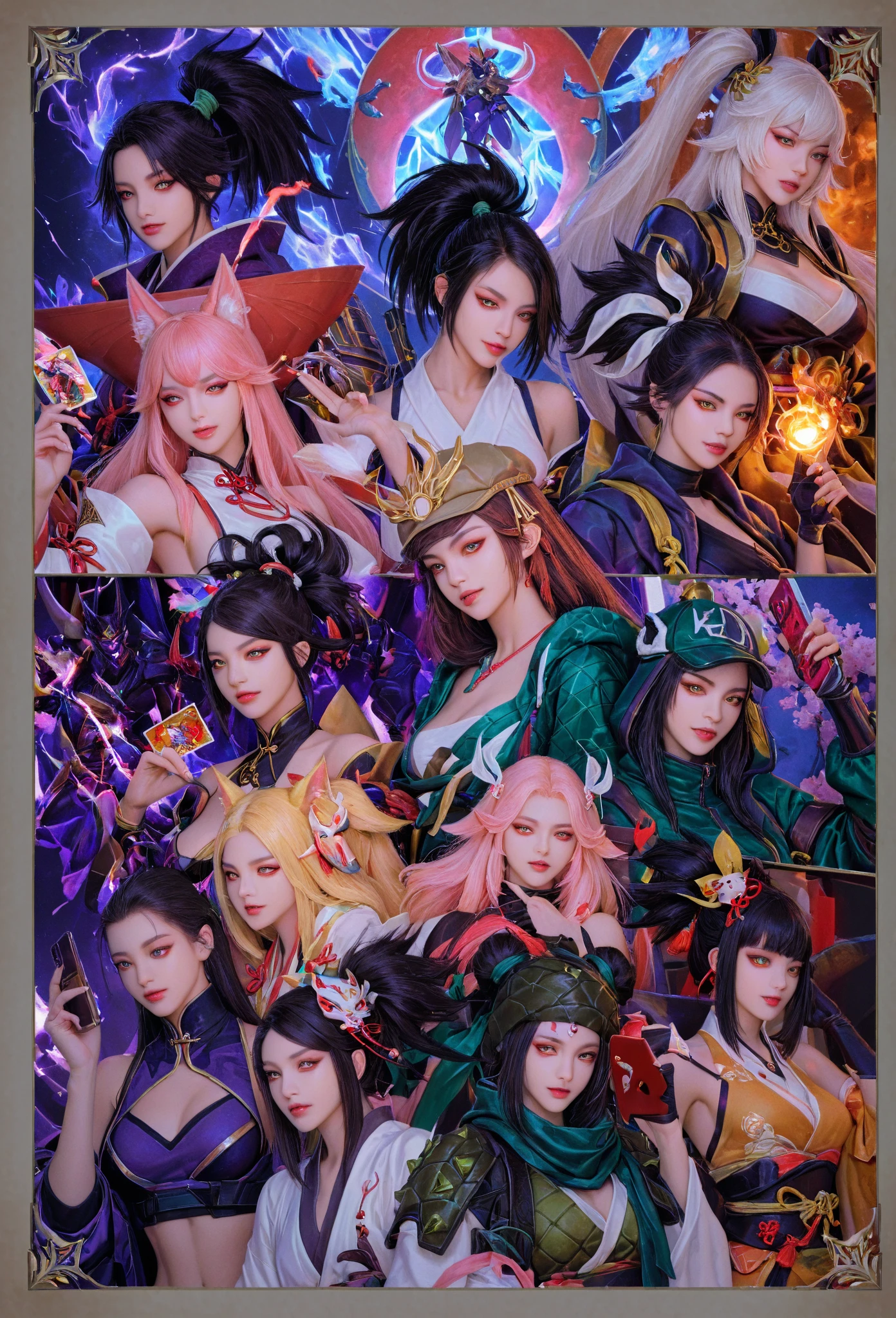 several women dressed in costumes posing for a picture at a party, halloween celebration, halloween night, honey birdette, trending at cgstation, halloween, hey, high quality photo, halloween atmosphere, japanese maid cafe, exclusive, many partygoers, creepy themed, looking partly to the left, taken with canon eos 5 d mark iv, group photo, cosplay, 💣 💥
