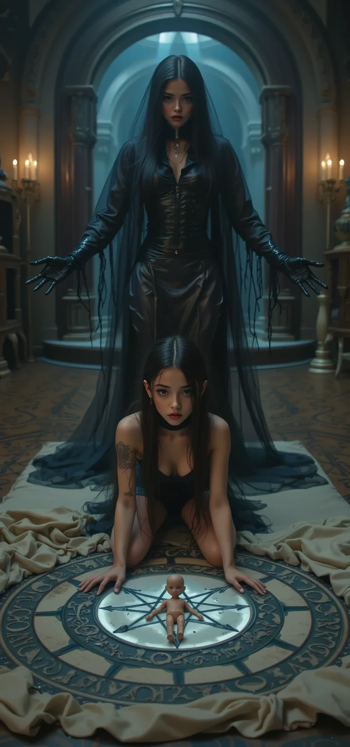 score_9, score_8_up, score_8,score_7, realistic, 1girl,full body , church of satan, dread, , short dress, sitting on alter table , looking at viewer, medium format film, film grain, , low light, dramatic lighting, darkness, BREAK crowd of men in the background
