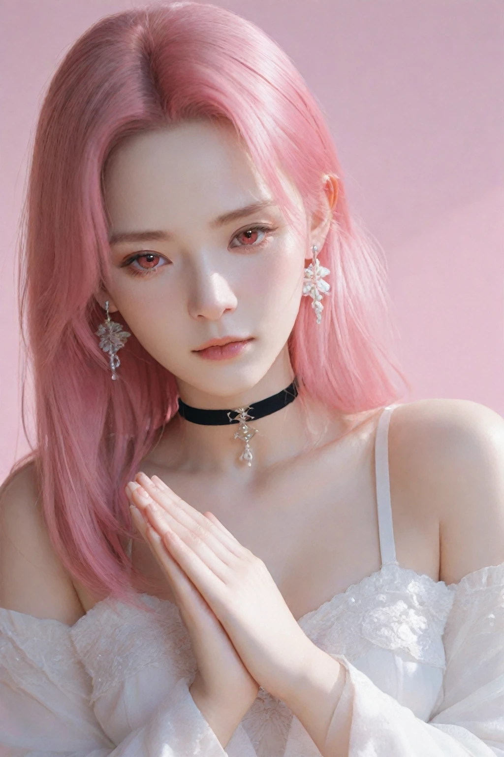 Depth of bounds written, detailed eye, ((CG illustration)), ((face focus)), ((masterpiece)), ((8K)), ((super detailed)), ((Super high quality)), ((cinematic)), ((Photoreal)), ((close up shot)), (solo), (cool girl), very long hair, straight hair, (((thin body))), Glossy skin, ((look away)), (Beautiful goth girl with high cheeks and legs), Gothic makeup, clear eyes, lipstick, dark eye shadow, (()), choker, earrings, provoke, night, ((full moon)), ((Functional)), Lonely, Visual kei, ((pastel colour)), Unwound clothes, forget, kiss, White Knight, dark, silence