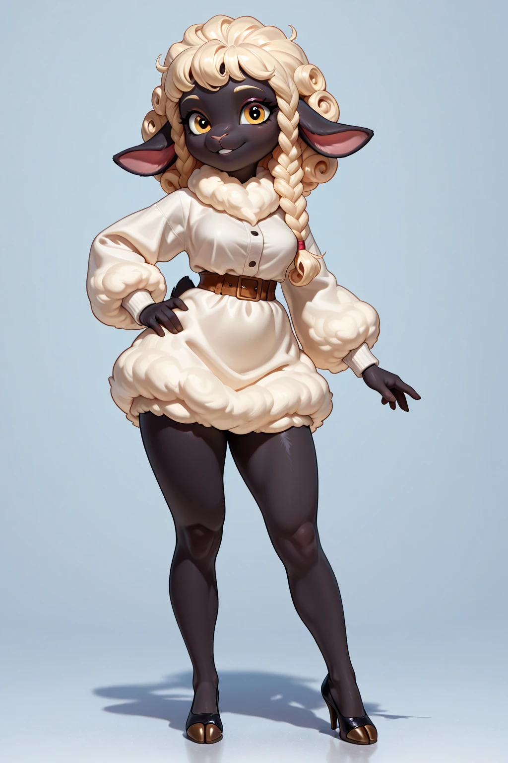 score_9, score_8_up, score_7_up, score_6_up, 1girl, gorgeous girl , kawai girl , cute face ,beautiful eyes, white hair, anthro, caprine demon, black body, white wool, white hair, horns, animal ears, black/red eyes , expressive ecstacy, (((no bra, acidental exposure ))), large saggy breast, cleavage, ((wide hips)), navel, jewellery, wet body, water droplets, (((red capelet, black crown))), standing , (slim fit), pose , nipples, pussy, boob focus, dark background,