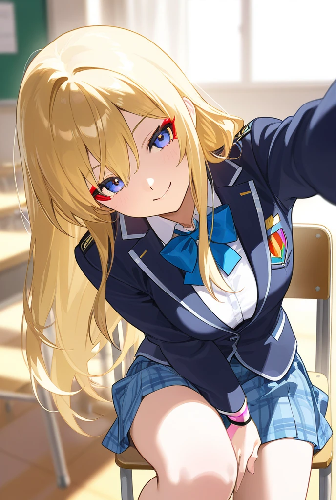 a close up of a person with long hair and a uniform, beautiful anime high school girl, blonde anime girl with long hair, Anime girl named Lucy, Ecchi anime style, Seductive Anime Girl, Anime visuals of cute girls, Anime Girl with Long Hair, Cute anime girl, beautiful anime girl squatting, beautiful alluring anime teen, Anime Best Girl
