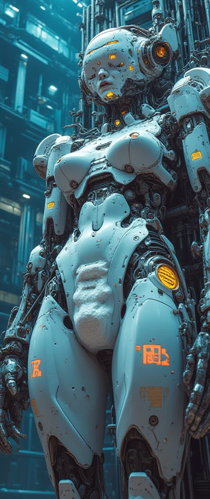 Woman body defined thick thighs cybernetic body parts, short underwear