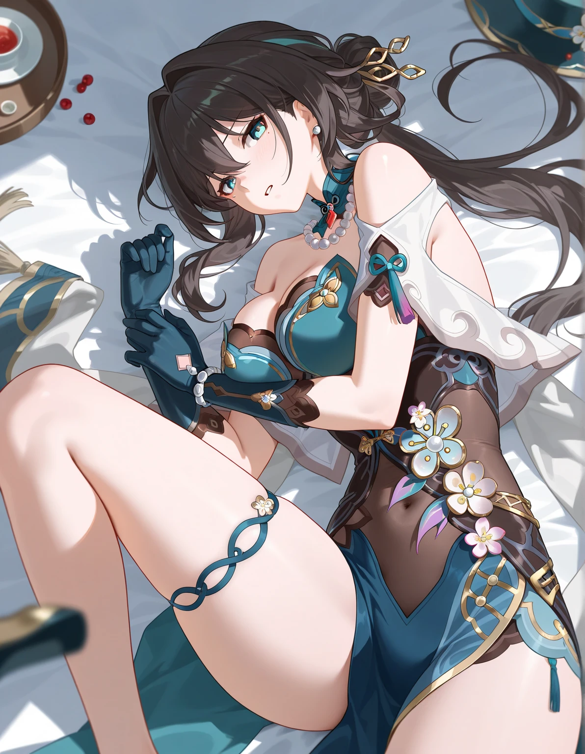 (best quality, high resolution, Textured Skin, high quality, High Detail,Extremely detailed CG unification),,Lively,obsessed,Dynamic Angle,whole body,Adventurer Set,Dress nicely,Elegant and charming gesture,Sexual suggestion,In the abyss,Genshin style clothing,Decorations,super ultra detail