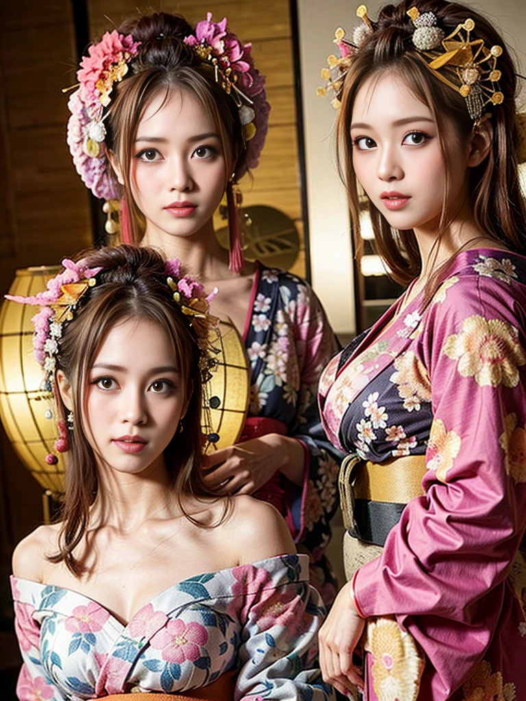 (One Girl), Very cute face, Great face and eyes, (Highly detailed eyes, Highly detailed face), Fresh, Very beautiful appearance, (超Realistic, High resolution), (Highest quality:1.4), RAW Photos, (Realistic, Photorealistic:1.37), Professional photography, (Floral Yukata:1.5), (Open yukata), (Cleavage:1.2), (Exposing shoulders), Laugh a little, (look at me), Bedroom, Portrait of a Girl,