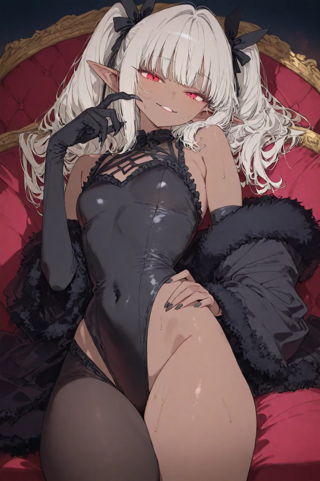 Stylistic image of a woman dressed in black lying on the ground, Seductive girl, Perfect white haired girl, from girls frontline, Guweiz in Pixiv ArtStation, Guweiz on ArtStation Pixiv, Best Rated on pixiv, trending on artstation pixiv, Fine details. Girl Front,, 2b