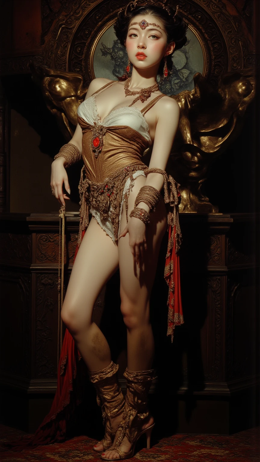 1girl,solo,medium breasts,<lora:GoodHands-beta2:1>,standing,(full body:1.2),<lora:0040 metal tassel_v3:0.9>,ruanyi0040,pelvic curtain,nude,bracelet,chain,no panties,purple hair,twintails,, Best quality, masterpiece, ultra high res, (photorealistic:1.4), 8K raw photo, (fractal art:1.4), highly detailed, official art, flawless, exquisite details and textures, high quality texture, detailed texture, intricate details, delicate and beautiful, 8K wallpaper, DSLR, natural lighting, dynamic lighting, professional lighting, realistic shadow, natural shading, soft lighting, cinematic lighting, photon mapping, depth of field, HDR, (sharp focus), 1girl, pretty girl, supermodel, extremely detailed face, beautiful elegant face, realistic face, goddess aura, a face of perfect proportion, slender face, symmetric eyes, finely detailed beautiful eyes, brown eyes, (thin lips:1.4),blunt bangs, (wavy hair),(short hair:1.4), realistic hair, realistic skin texture, slim waist, thigh_gap, perfect anatomy, realistic body, skinny slender fit body, beautiful detailed thigh, human body ratio, perfect body proportions, curvy body, beautiful legs, (long legs:1.3)