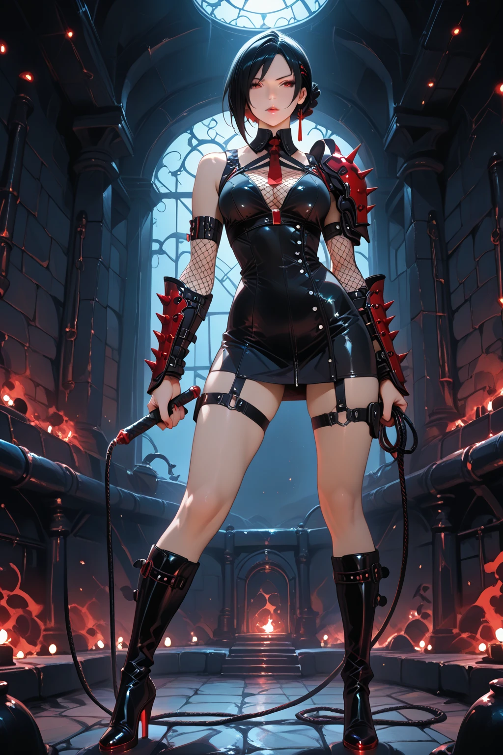 (masterpiece, best quality), intricate details, 1girl, Mercedes von Martritz from Fire Emblem (standing full body toe to head by wooden pole:1.2) iron collar, arms behind back, iron cuffs, shackles, bound, bondage outfit, harness, o-ring, bondage outfit blindfolded cover eyes, happy red cheeks, chain leash collar choker neck bell shackles wristbands bracers bracelets, cleave gag