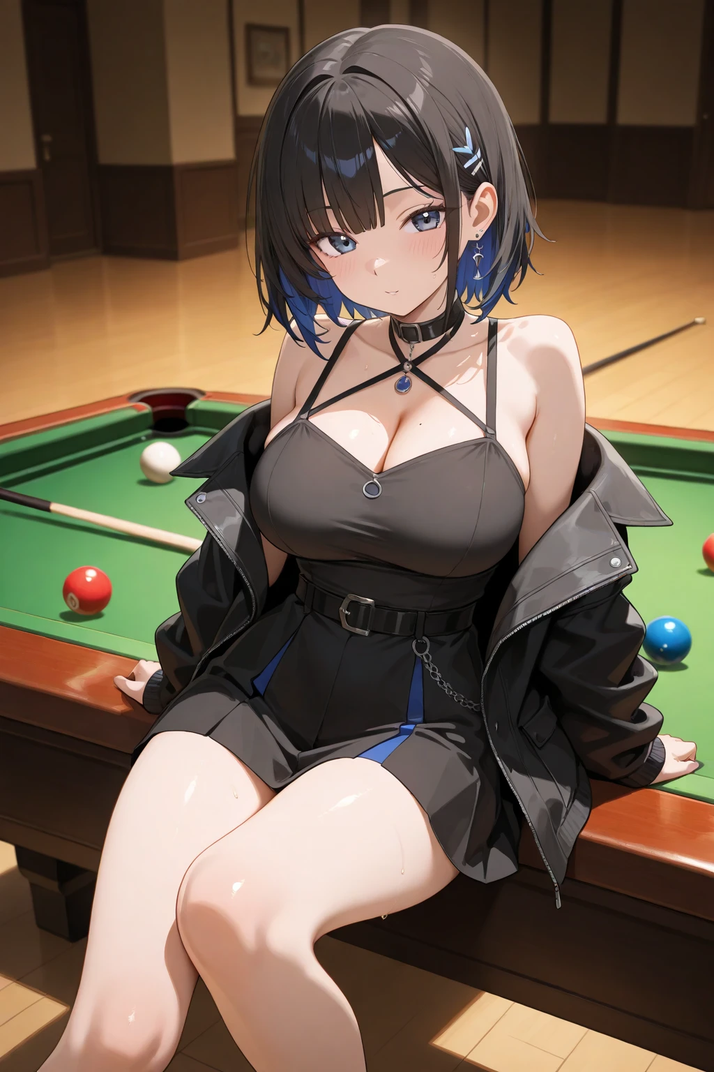 high quality,High resolution,16k,Sharp lines,1 girl,female billiards player ,Cute Face, Big Breasts, Beautiful legs,At the billiards hall,Focus Girl,Beautiful face in every detail,Detailed clothing,Beautiful Eyes,nice,Dynamic Angle、Camel Toe、Giant tit、Nipple Puffs、Cleavage、Plump、Super big breasts、Super big butt
