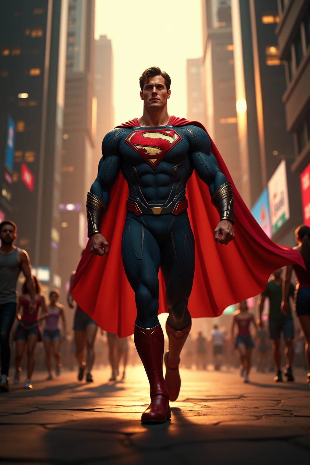 The most muscular man in the world、Billionaire with supernatural powers。Dressed as a flying Superman、Have piles of money around。