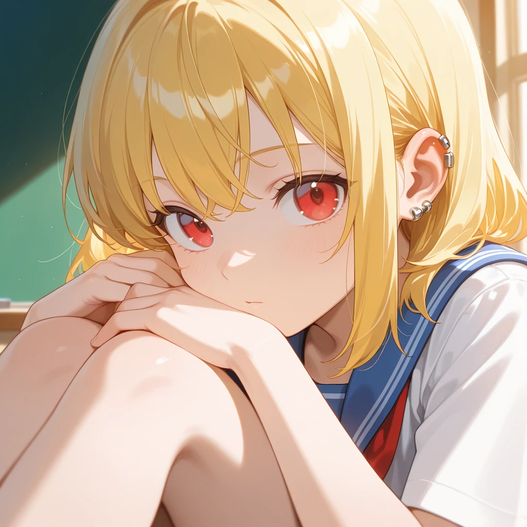 masterpiece, absurdres, best quality, ultra detailed, high Resolution, detailed illustration, bright colour, (extremely beautiful detailed face and eyes, Delicate beautiful face, 1 girl, cute face:1.3), (magenta eyes:1.1), sparkling eyes, big eyes, medium breasts, (perky breasts:1.1), (pointy breasts:1.1), medium hips, glamorous body, white skin, BREAK, long bob cut, (blonde hair:0.8), messy hair, detailed hair, shiny hair, BREAK (undressed, badminton uniform, Tuck up your shirt, Panties:1.3), perfect lighting, (embarrassed:1.3), (ecstasy, vulgarity:1.5), (trembling:0.8), gym,