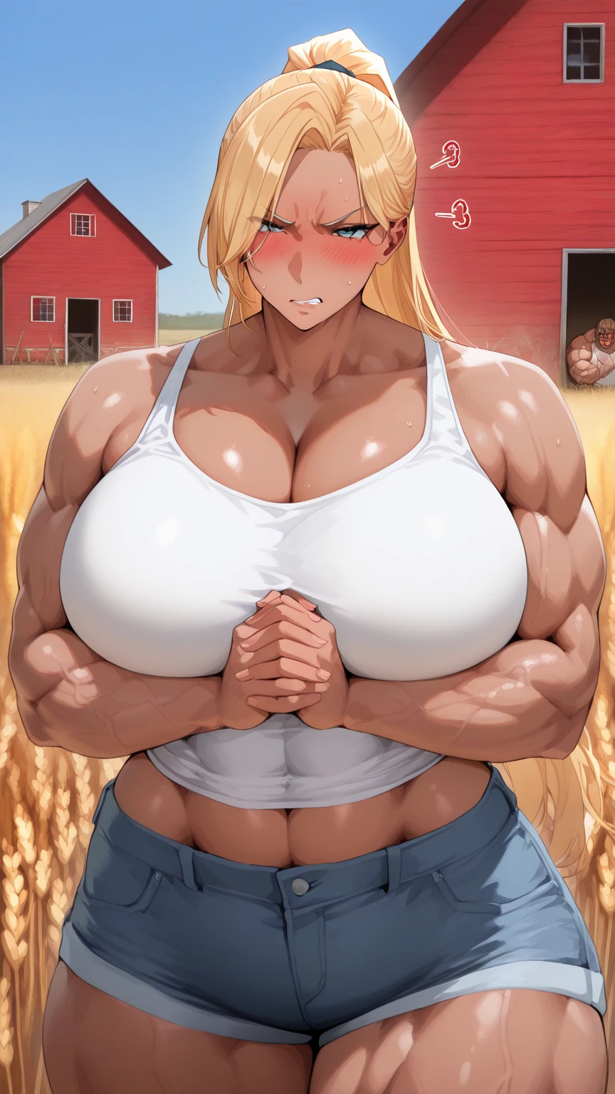 beautiful face, face of 18-year-old woman, thick muscular neck, matching neck, slight smirk, neutral stare, glowing orange eyes
