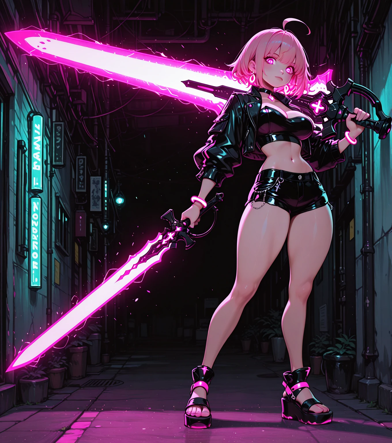 1 girl, solo, Akai_Haato, succubus idol, succubus wings, pink hair with black tups, short hair, twintails with hairbands, very , hand_to_mouth, enticing black crop top,  outfit, white mini skirt, translucent black stockings, alien-like woods in background,  pose