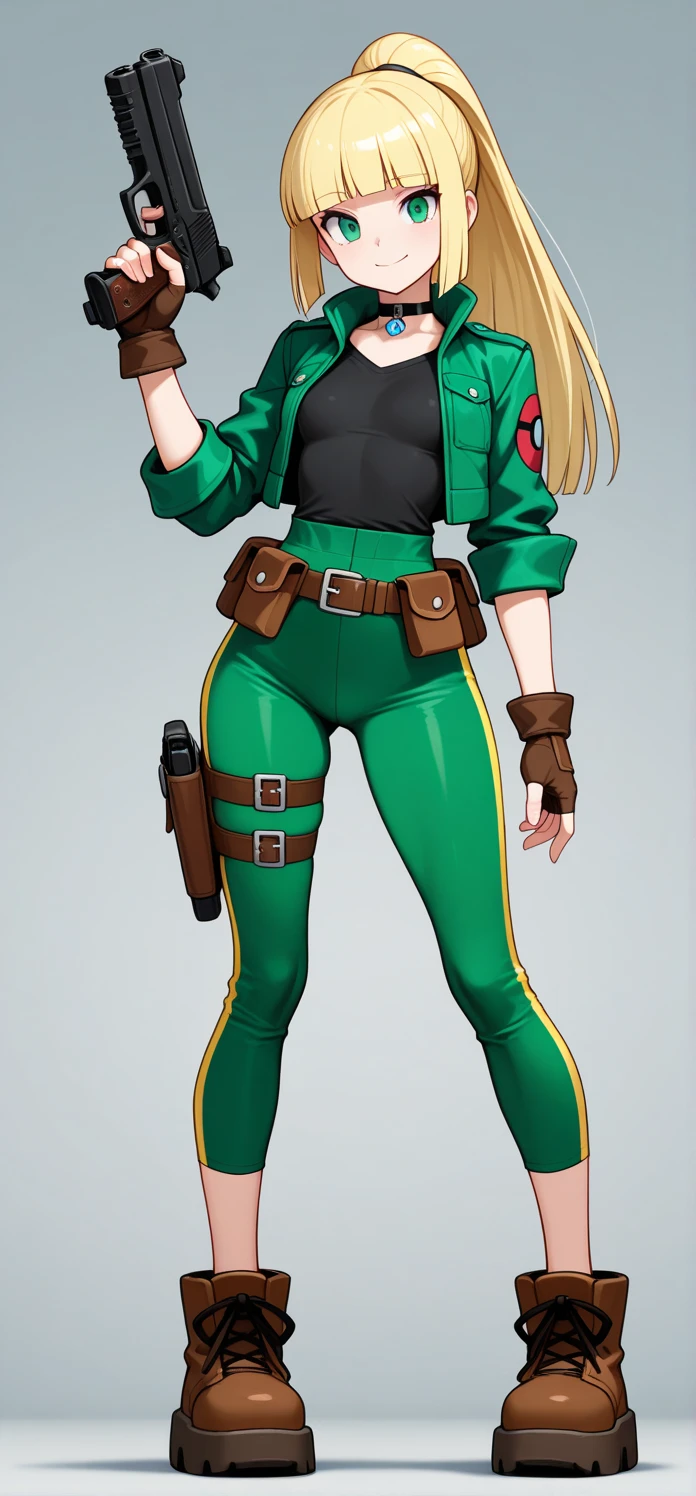 (Shadman art:1.2),((masterpiece)),(((best quality))),((character design sheet)), concept, poses, masterpiece, best quality, highres, 1girl, cammy white, twin braids, long hair, blonde hair, antenna hair, beret, military gear, (red headwear:1.3), blue eyes, scar on cheek, green leotard, large breasts, sleeveless, red gloves, fingerless gloves, camouflage, cowboy shot, standing, outdoors, arms at sides, straight-on, blank background ,chara-sheet