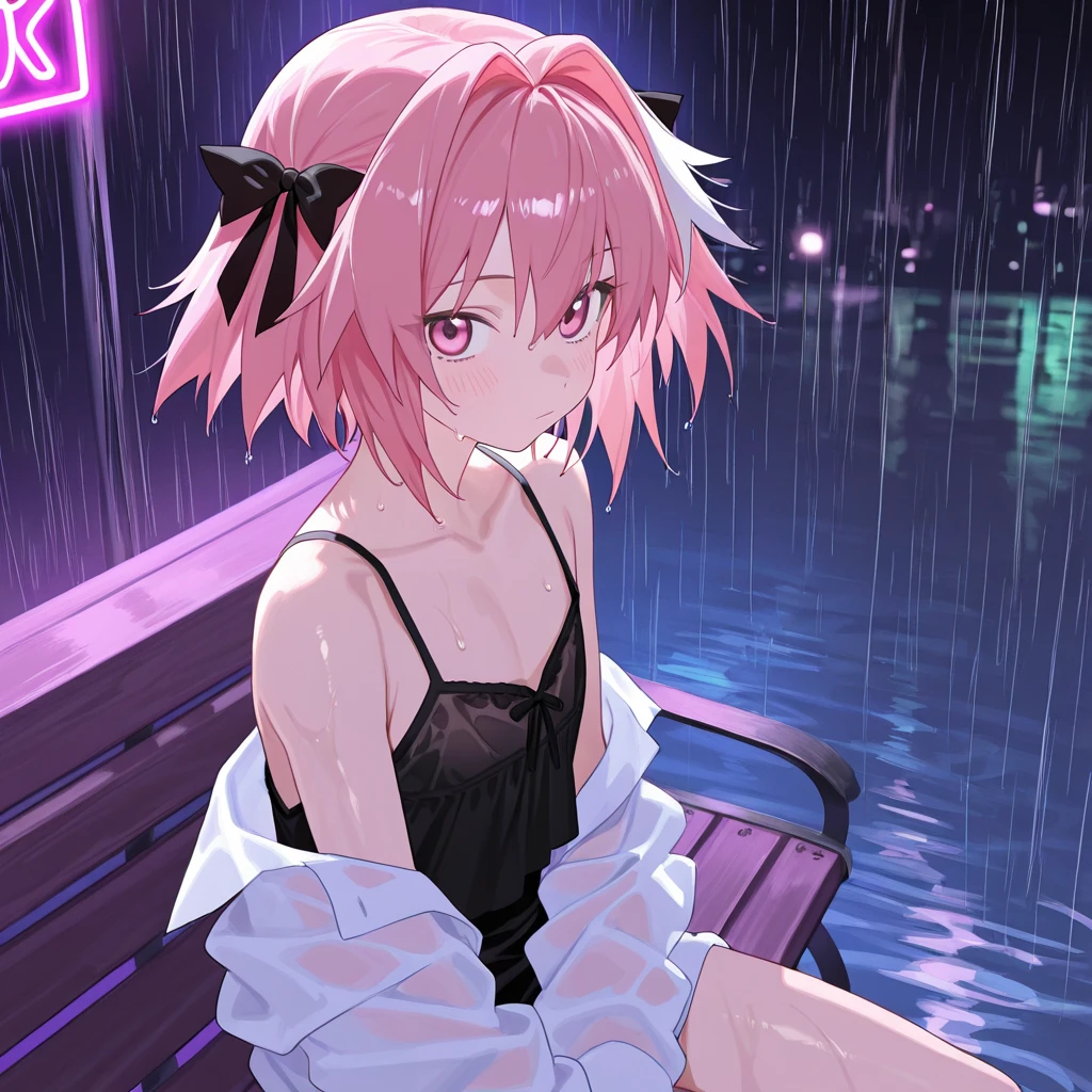 Pink Hair、ピンク目girl、Small breasts、Hair Bun、girl、Small breasts、Lolita、Bright smile、Looks about 15 years old、Petan Musume、short、目のhighlight、Sexy thighs、雨☔️、A see-through outfit soaked in the rain、Your eyes are so beautiful、highlight