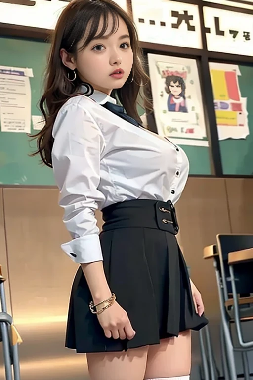 (Best Quality, 8k, 32k, Masterpiece, UHD: 1.2), 1 Girl, Smile, , , Big, From Bottom,curvy,(School Uniform),(thighHigh),crotch,
