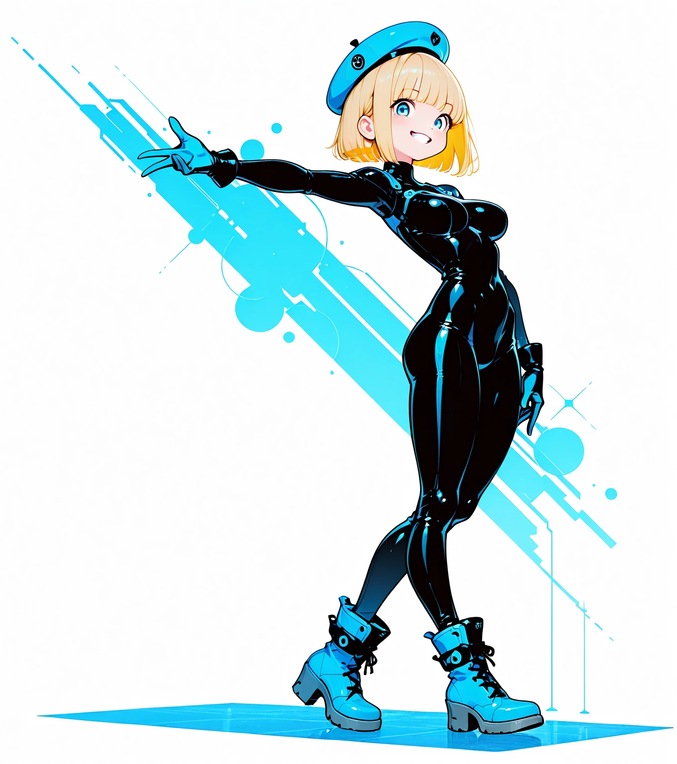 Bubbles from Powerpuff Girls as a Violent Mature Themed Action Anime, blonde pigtails:1.4, bloodied up battle damage and wear, Damaged and Ripped clothes, large bouncy breasts:1.2, blue and black clothes, nsfw