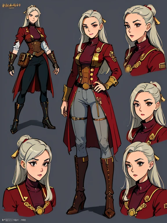 highres, masterpiece,
multi-view, turnaround, model sheet,  character design,
white background, simple background,
full body character turnaround of 1girl, Multiple views of the same character in the same outfit,
female knight, medieval armor, red tunic, silver breastplate, greaves, gauntlets, brown boots, leather belt, gold buckle, side profile, armed stance, historical costume, realistic textures, full-body suit, pants, trousers, 
<lora:CharTurnRetag_v4:0.1>
<lora:Witcher3turn_v1:0.6>
<lora:Medieval2turn_v1:0.1>
<lora:bg3Turn_v1:0.1>