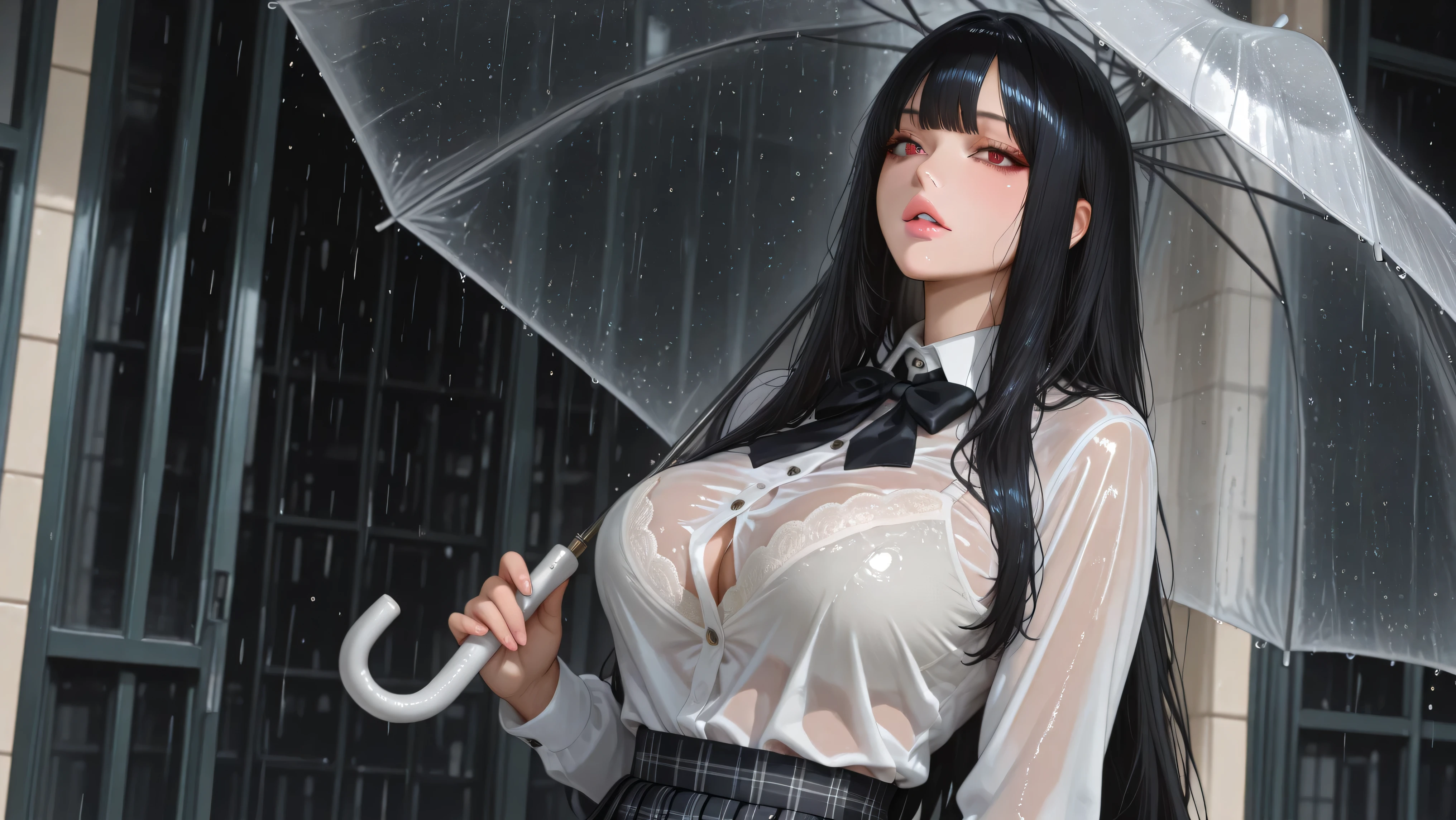 ((32k, Highest quality:1.5, masterpiece, Ultra-high resolution, Photorealistic)), Low angle:1.5, 1 Beautiful Mature Woman, 42 years old, Street Corner, summer night, (((Extremely realistic heavy semen rain))), Highly detailed face and skin texture:1.2, ((Looking up at the sky, A slender beauty gets soaked in a rain of realistic semen:1.4)), (A realistic rain of semen dripping all over the body:1.2, A realistic load of semen wets her hair, Clothes soaked with a huge amount of realistic semen:1.1, Large amounts of semen on the skin), (School_uniform, The button is not closed, Bra soaked with a lot of semen),(Dark Blue Blazer), (White shirt、Wear a tie), (Dark blue pleated skirt), (Sculptural installation :1.1), ((Open Valley, Her breasts are larger than her very large face.:1.1)), (Intensely erotic poses and erotic expressions:1.4), Silver Necklace, Blurred Background, Very beautiful face, Upper body only, Low angle:1.5