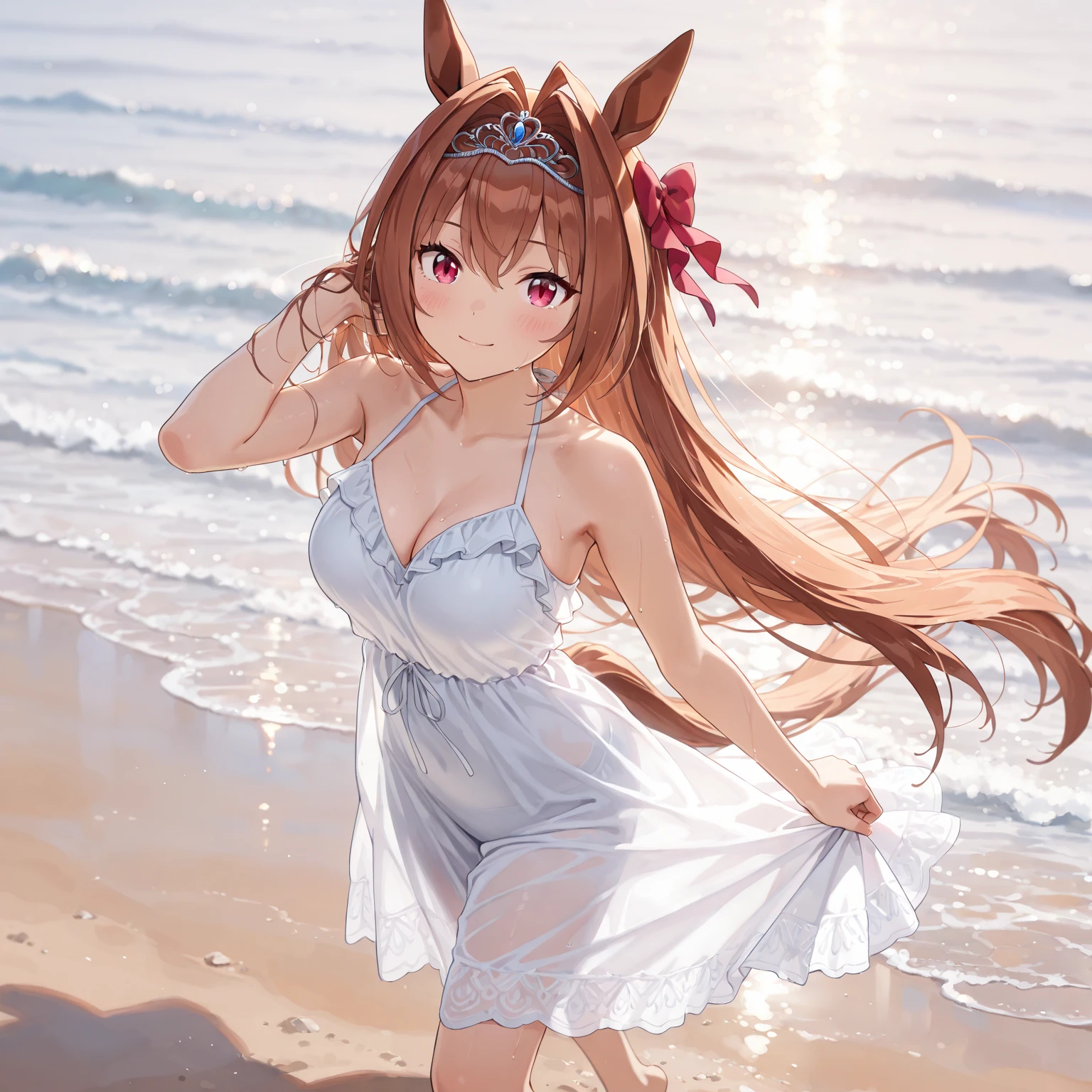fox girl have tail dance in beach